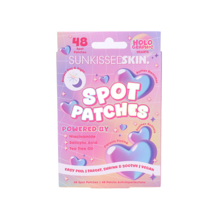 Sunkissed hojivé nálepky na akné, Holographic Hearts Spot Patches, 48 ks