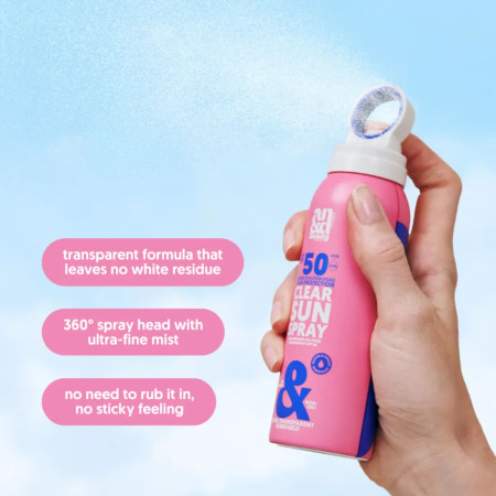 AN&D neviditeľný ochranný sprej SPF50 na pleť a tělo, Clear Sun Spray, 100ml
