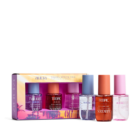 Face Facts darčeková sada voňavých hmiel na telo a vlasy, Auura Travel Spritz Trio, 3 × 50 ml